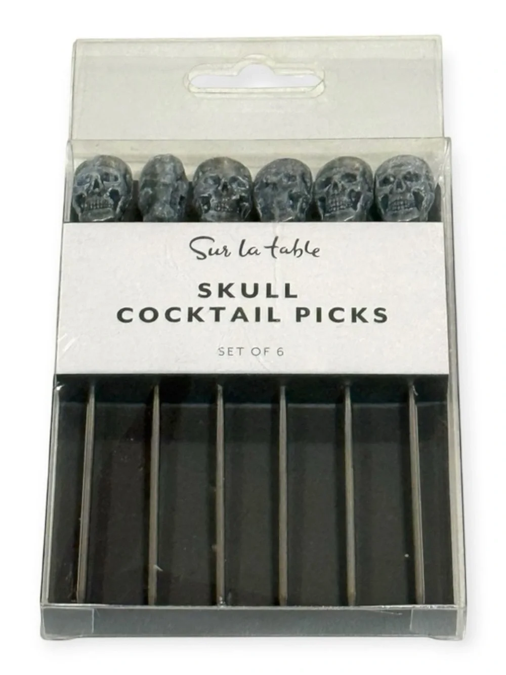 new Sur La Table ☻︎ Set of 6 Skull Cocktail Olive Picks ☻︎ Silver ☻︎ Halloween